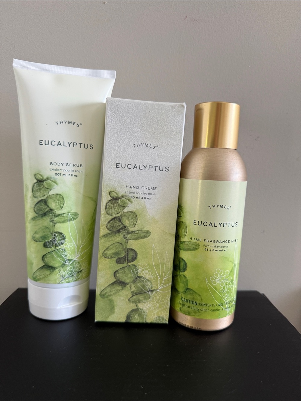 Set Eucalyptus Body Scrub Hand Cream Thymes Home Fragrance Mist Air Fresheners.